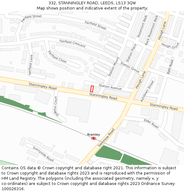 332, STANNINGLEY ROAD, LEEDS, LS13 3QW: Location map and indicative extent of plot