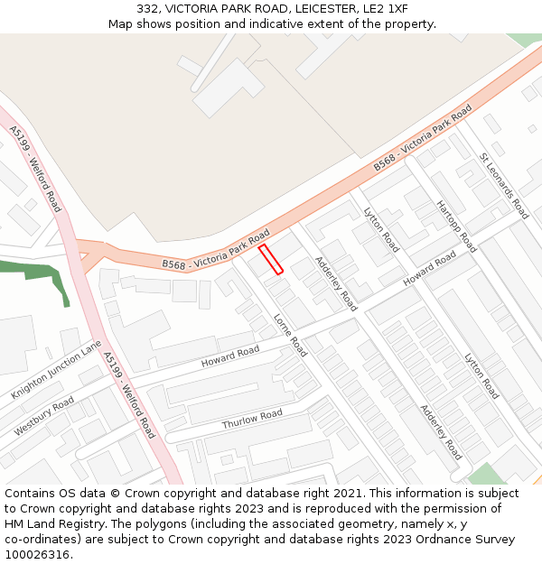 332, VICTORIA PARK ROAD, LEICESTER, LE2 1XF: Location map and indicative extent of plot