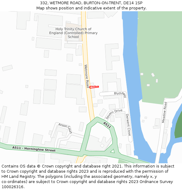 332, WETMORE ROAD, BURTON-ON-TRENT, DE14 1SP: Location map and indicative extent of plot