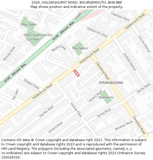 332A, HOLDENHURST ROAD, BOURNEMOUTH, BH8 8BE: Location map and indicative extent of plot