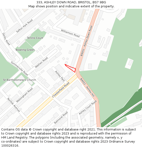 333, ASHLEY DOWN ROAD, BRISTOL, BS7 9BG: Location map and indicative extent of plot