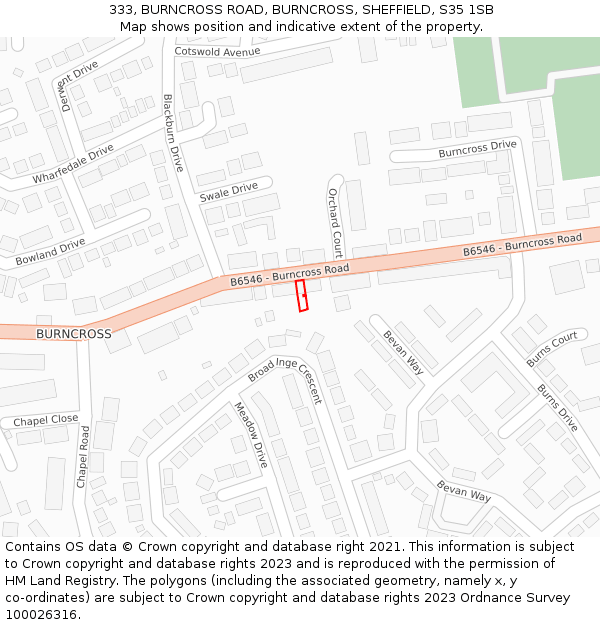 333, BURNCROSS ROAD, BURNCROSS, SHEFFIELD, S35 1SB: Location map and indicative extent of plot