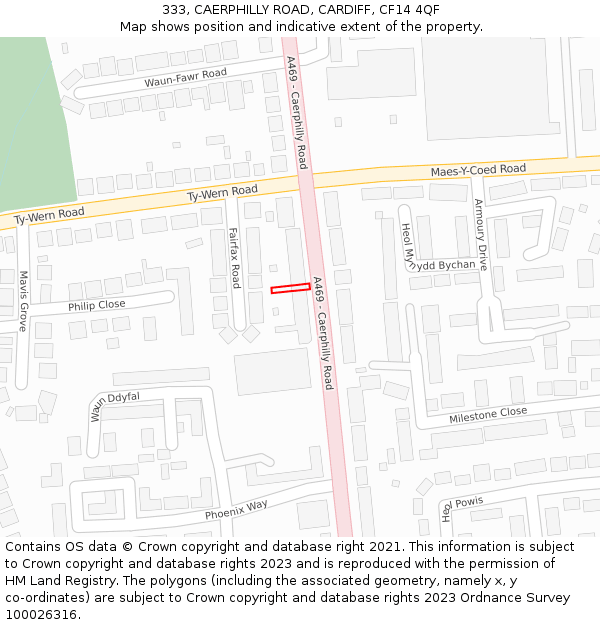 333, CAERPHILLY ROAD, CARDIFF, CF14 4QF: Location map and indicative extent of plot