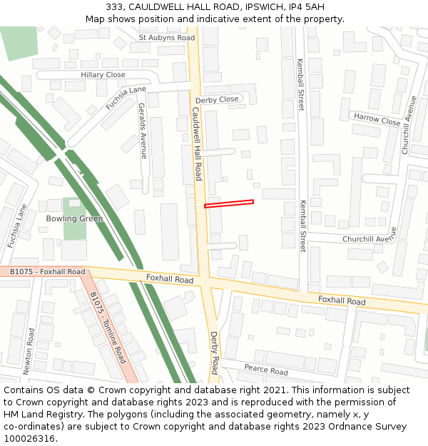 333, CAULDWELL HALL ROAD, IPSWICH, IP4 5AH: Location map and indicative extent of plot