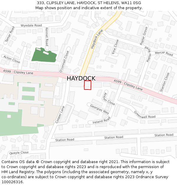333, CLIPSLEY LANE, HAYDOCK, ST HELENS, WA11 0SG: Location map and indicative extent of plot
