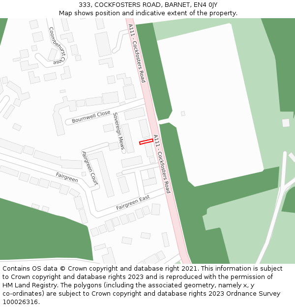333, COCKFOSTERS ROAD, BARNET, EN4 0JY: Location map and indicative extent of plot