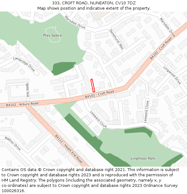 333, CROFT ROAD, NUNEATON, CV10 7DZ: Location map and indicative extent of plot