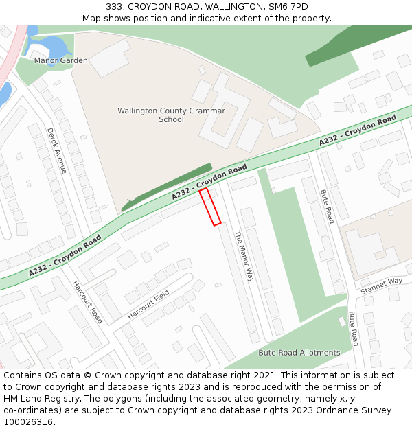 333, CROYDON ROAD, WALLINGTON, SM6 7PD: Location map and indicative extent of plot