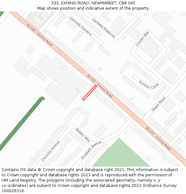 333, EXNING ROAD, NEWMARKET, CB8 0AT: Location map and indicative extent of plot