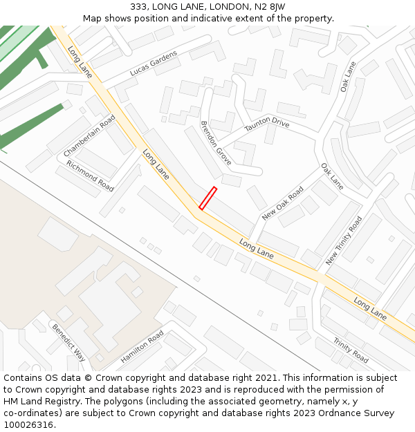 333, LONG LANE, LONDON, N2 8JW: Location map and indicative extent of plot