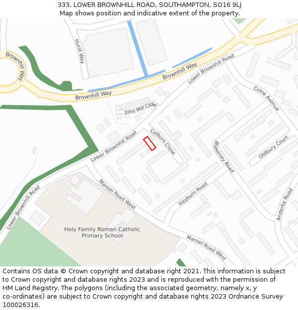333, LOWER BROWNHILL ROAD, SOUTHAMPTON, SO16 9LJ: Location map and indicative extent of plot