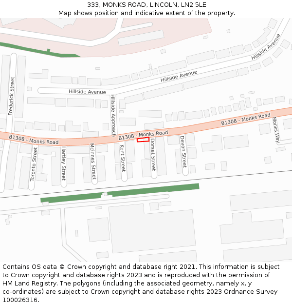 333, MONKS ROAD, LINCOLN, LN2 5LE: Location map and indicative extent of plot