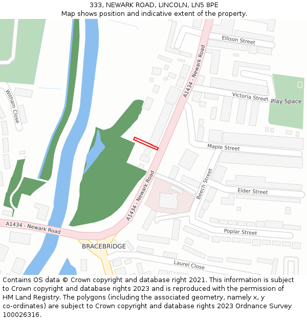 333, NEWARK ROAD, LINCOLN, LN5 8PE: Location map and indicative extent of plot