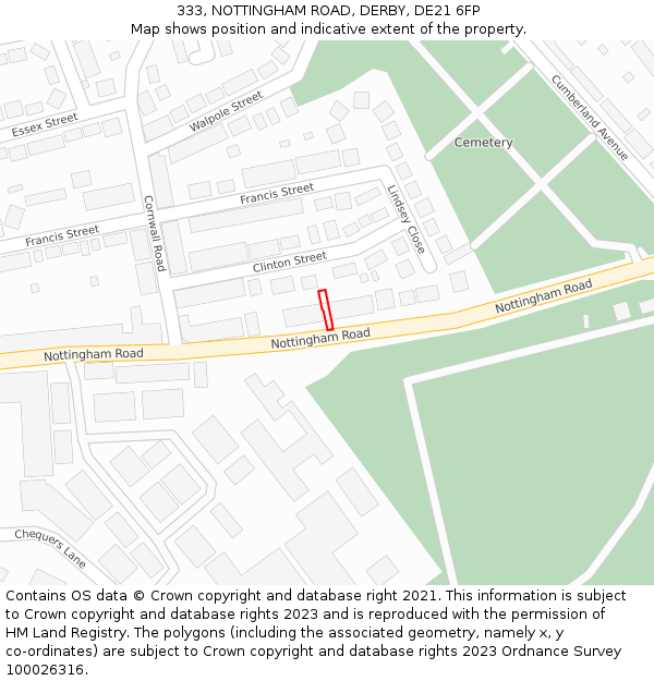 333, NOTTINGHAM ROAD, DERBY, DE21 6FP: Location map and indicative extent of plot