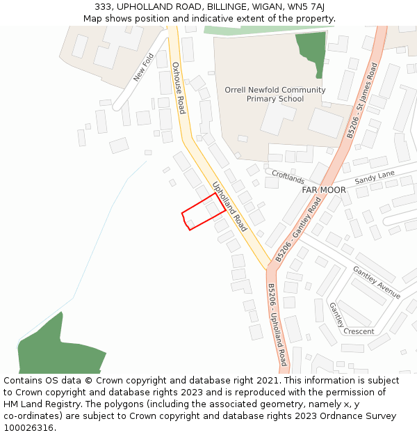 333, UPHOLLAND ROAD, BILLINGE, WIGAN, WN5 7AJ: Location map and indicative extent of plot