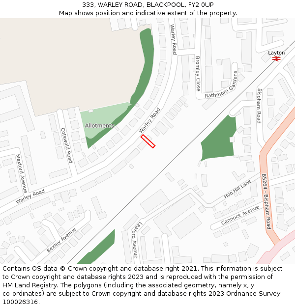 333, WARLEY ROAD, BLACKPOOL, FY2 0UP: Location map and indicative extent of plot