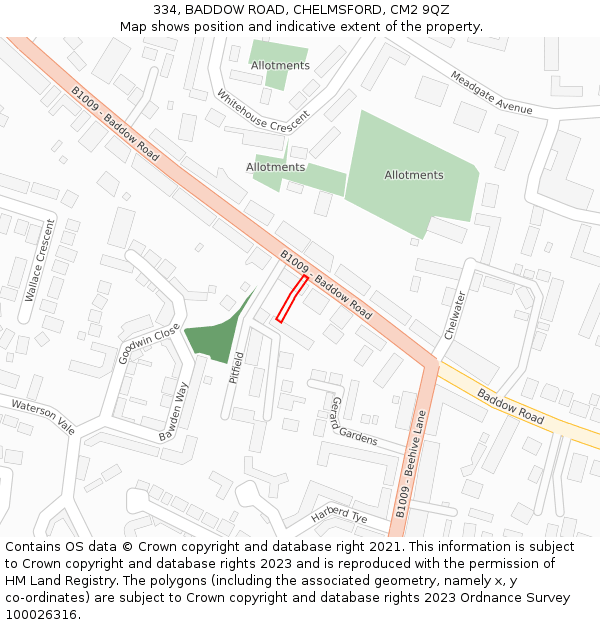 334, BADDOW ROAD, CHELMSFORD, CM2 9QZ: Location map and indicative extent of plot