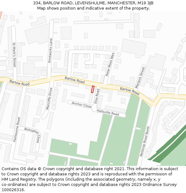 334, BARLOW ROAD, LEVENSHULME, MANCHESTER, M19 3JB: Location map and indicative extent of plot