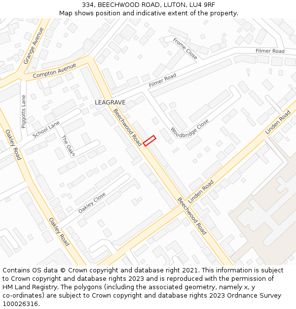 334, BEECHWOOD ROAD, LUTON, LU4 9RF: Location map and indicative extent of plot