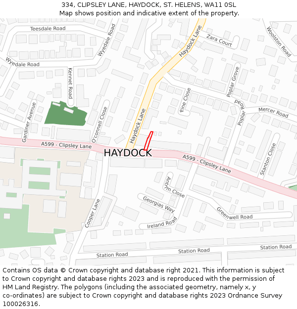 334, CLIPSLEY LANE, HAYDOCK, ST. HELENS, WA11 0SL: Location map and indicative extent of plot