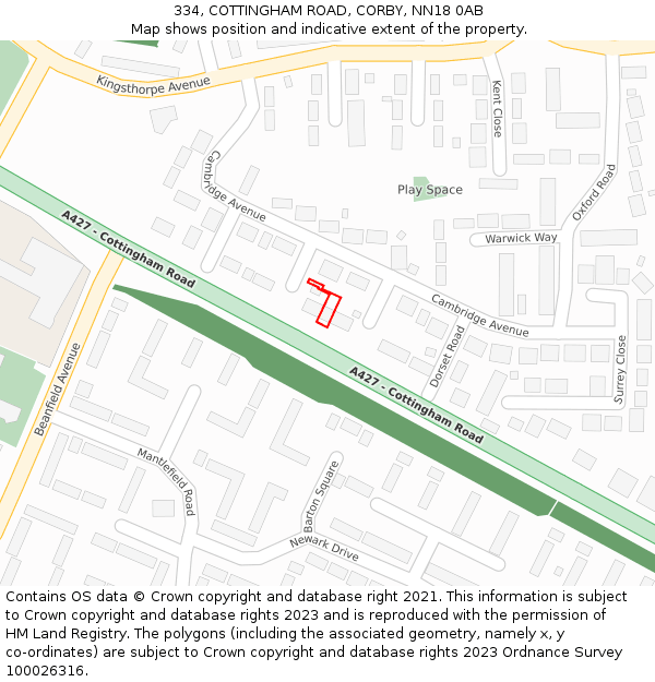 334, COTTINGHAM ROAD, CORBY, NN18 0AB: Location map and indicative extent of plot