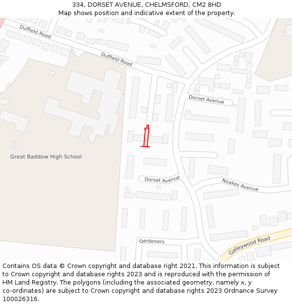 334, DORSET AVENUE, CHELMSFORD, CM2 8HD: Location map and indicative extent of plot