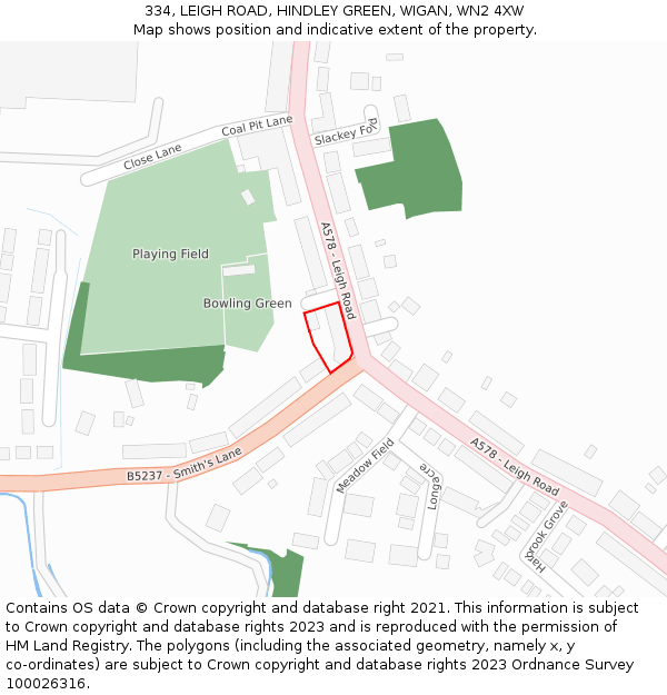334, LEIGH ROAD, HINDLEY GREEN, WIGAN, WN2 4XW: Location map and indicative extent of plot