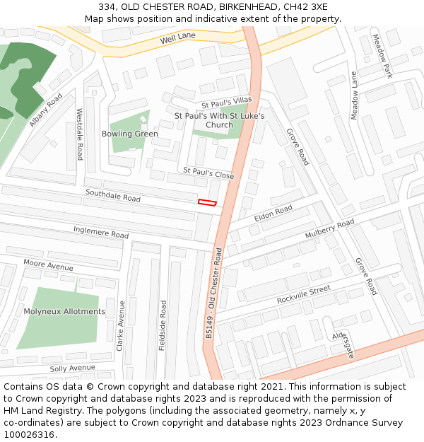 334, OLD CHESTER ROAD, BIRKENHEAD, CH42 3XE: Location map and indicative extent of plot