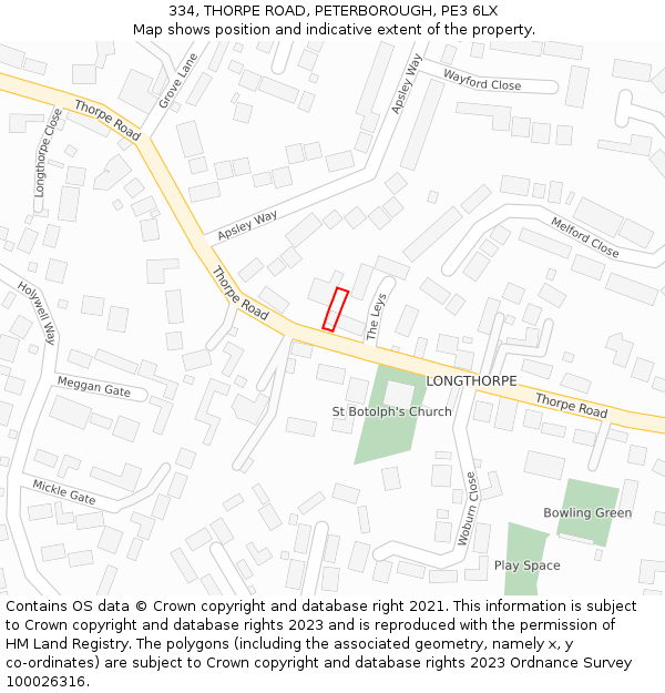 334, THORPE ROAD, PETERBOROUGH, PE3 6LX: Location map and indicative extent of plot