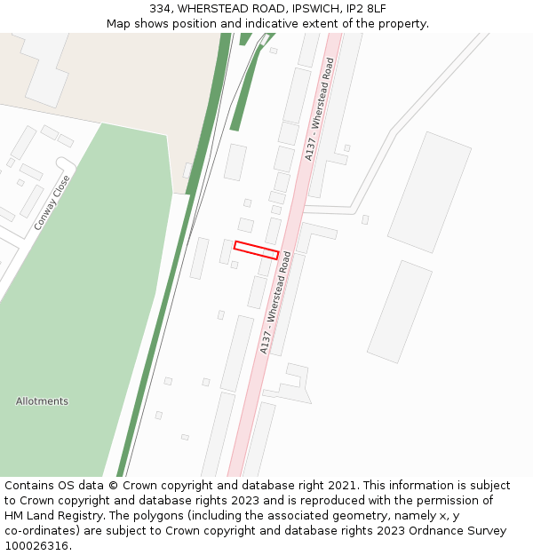 334, WHERSTEAD ROAD, IPSWICH, IP2 8LF: Location map and indicative extent of plot