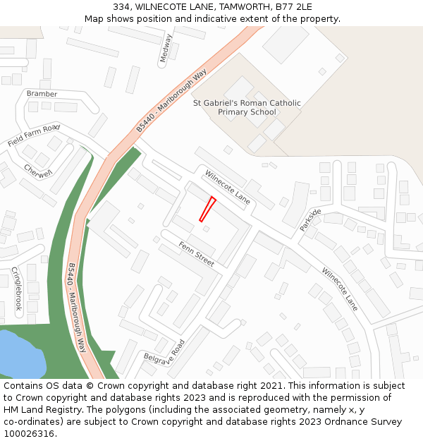 334, WILNECOTE LANE, TAMWORTH, B77 2LE: Location map and indicative extent of plot