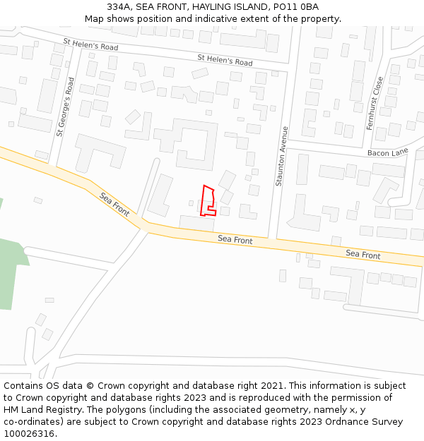 334A, SEA FRONT, HAYLING ISLAND, PO11 0BA: Location map and indicative extent of plot