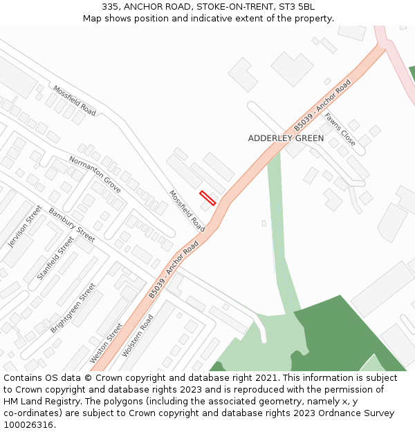 335, ANCHOR ROAD, STOKE-ON-TRENT, ST3 5BL: Location map and indicative extent of plot