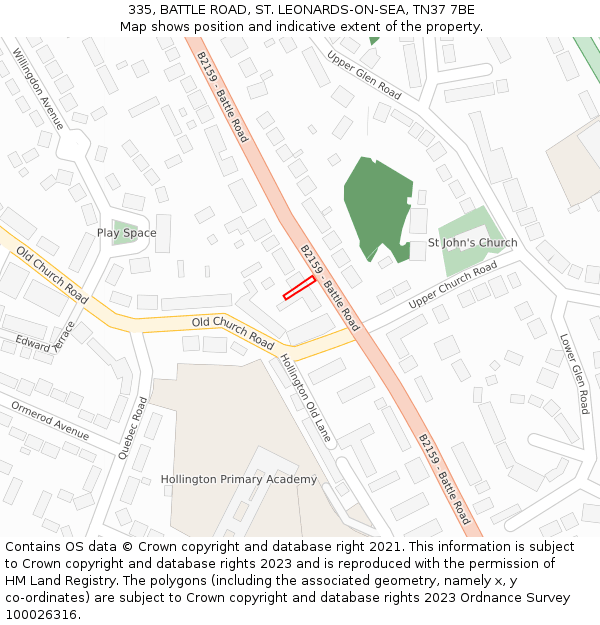 335, BATTLE ROAD, ST. LEONARDS-ON-SEA, TN37 7BE: Location map and indicative extent of plot