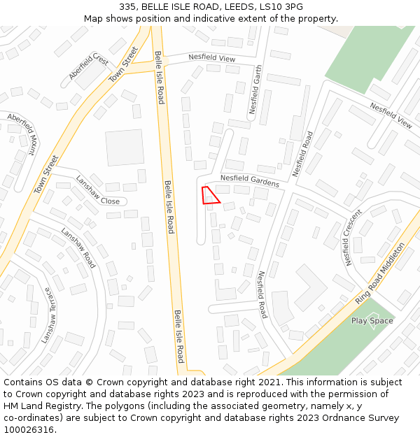 335, BELLE ISLE ROAD, LEEDS, LS10 3PG: Location map and indicative extent of plot
