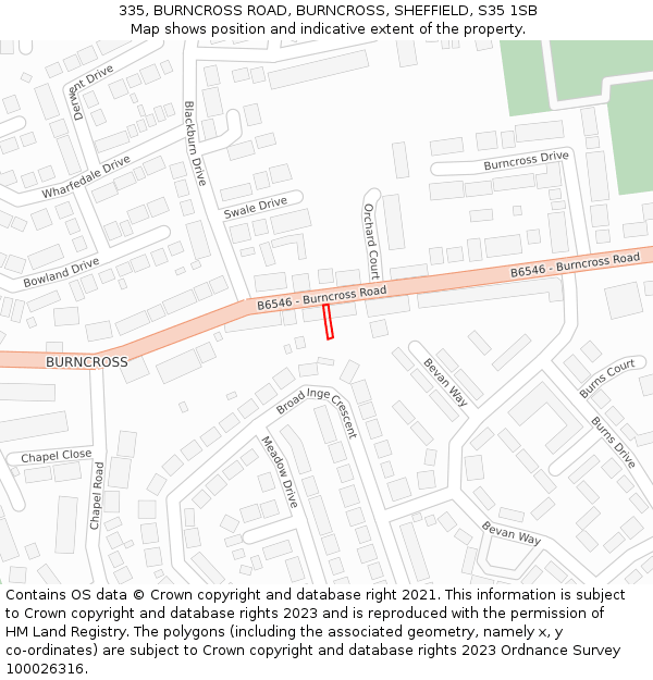 335, BURNCROSS ROAD, BURNCROSS, SHEFFIELD, S35 1SB: Location map and indicative extent of plot