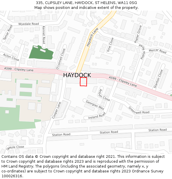335, CLIPSLEY LANE, HAYDOCK, ST HELENS, WA11 0SG: Location map and indicative extent of plot