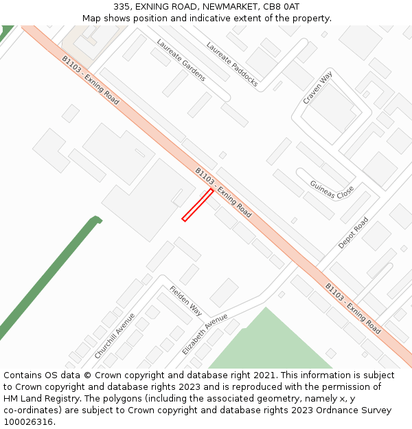 335, EXNING ROAD, NEWMARKET, CB8 0AT: Location map and indicative extent of plot