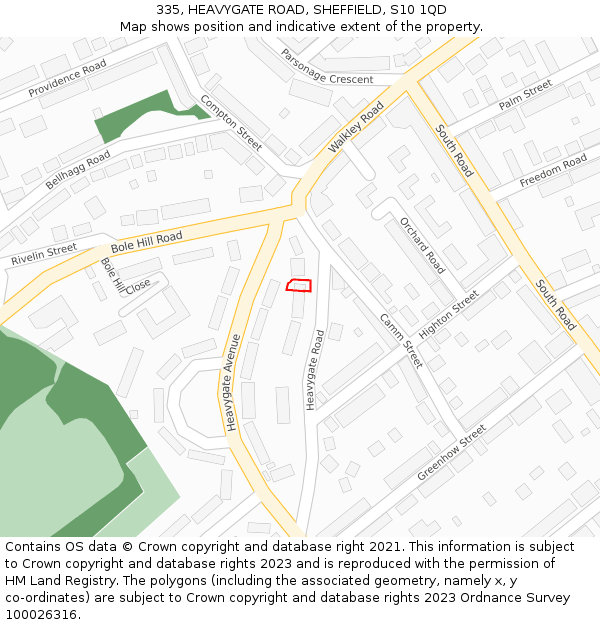 335, HEAVYGATE ROAD, SHEFFIELD, S10 1QD: Location map and indicative extent of plot