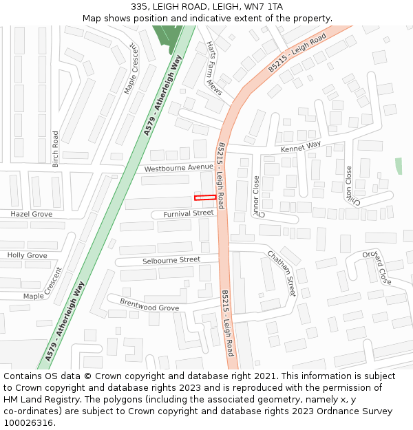 335, LEIGH ROAD, LEIGH, WN7 1TA: Location map and indicative extent of plot