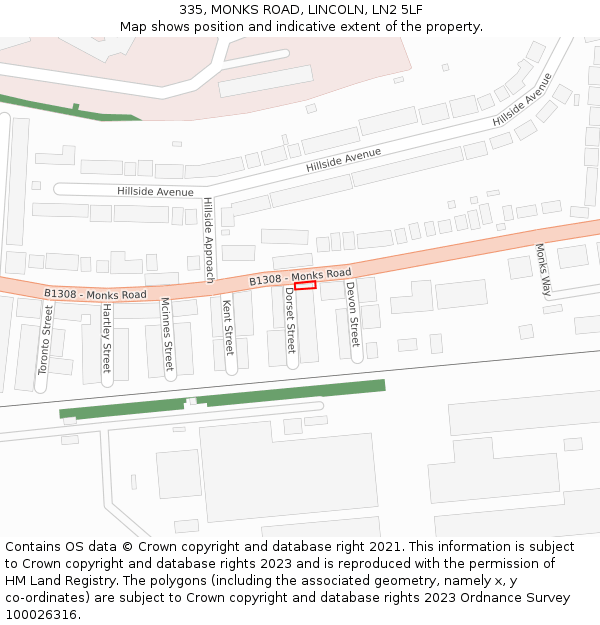 335, MONKS ROAD, LINCOLN, LN2 5LF: Location map and indicative extent of plot