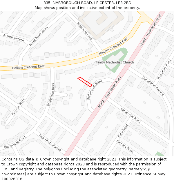 335, NARBOROUGH ROAD, LEICESTER, LE3 2RD: Location map and indicative extent of plot