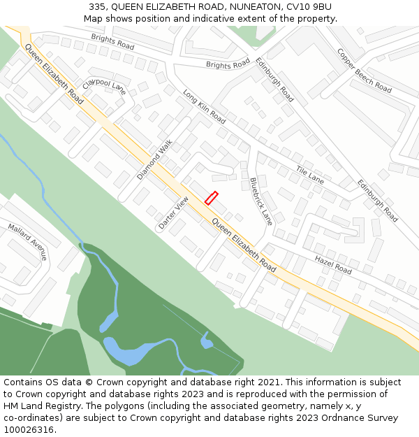 335, QUEEN ELIZABETH ROAD, NUNEATON, CV10 9BU: Location map and indicative extent of plot