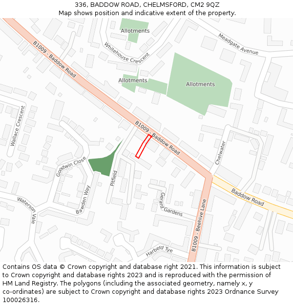 336, BADDOW ROAD, CHELMSFORD, CM2 9QZ: Location map and indicative extent of plot