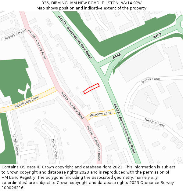 336, BIRMINGHAM NEW ROAD, BILSTON, WV14 9PW: Location map and indicative extent of plot