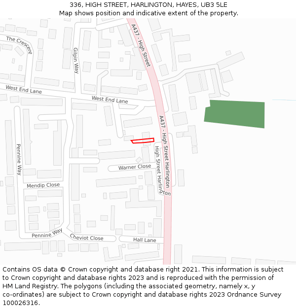 336, HIGH STREET, HARLINGTON, HAYES, UB3 5LE: Location map and indicative extent of plot