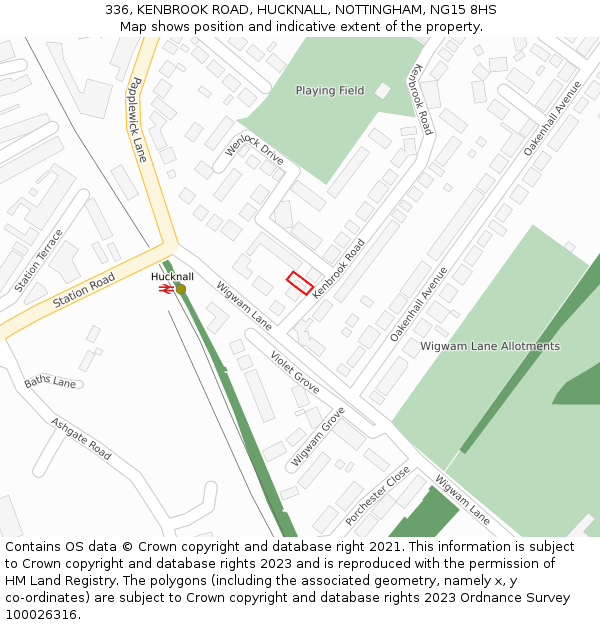 336, KENBROOK ROAD, HUCKNALL, NOTTINGHAM, NG15 8HS: Location map and indicative extent of plot