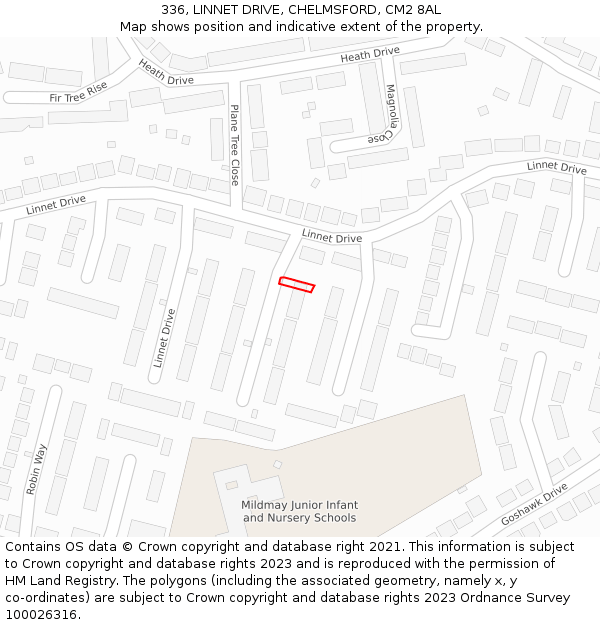 336, LINNET DRIVE, CHELMSFORD, CM2 8AL: Location map and indicative extent of plot