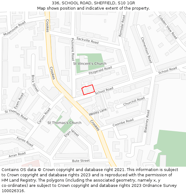 336, SCHOOL ROAD, SHEFFIELD, S10 1GR: Location map and indicative extent of plot