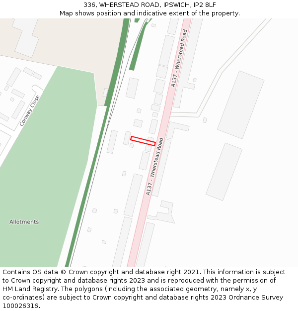 336, WHERSTEAD ROAD, IPSWICH, IP2 8LF: Location map and indicative extent of plot